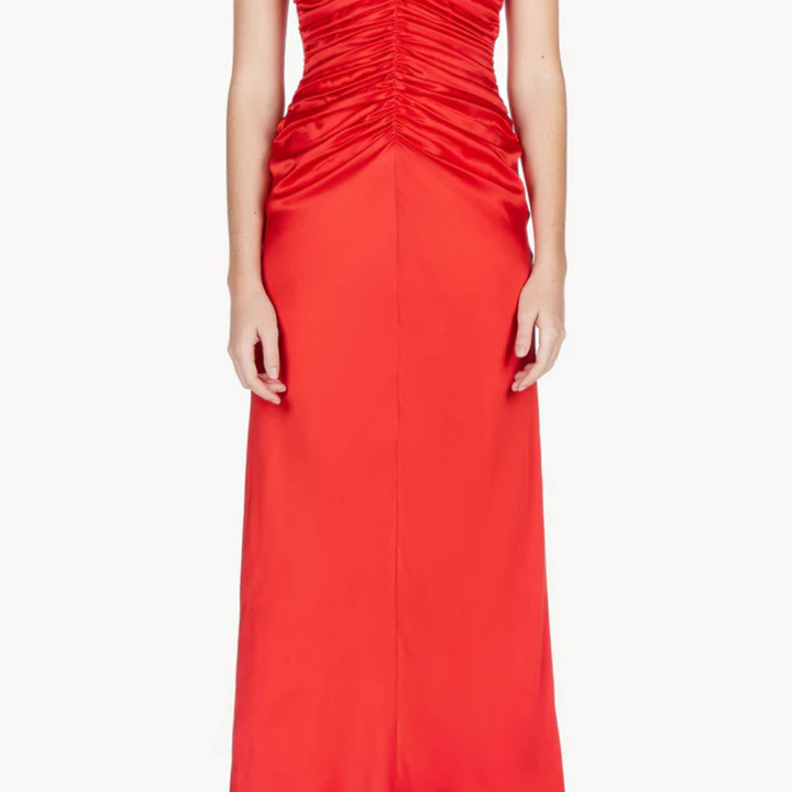 Red Aubree Satin Rouched Dress