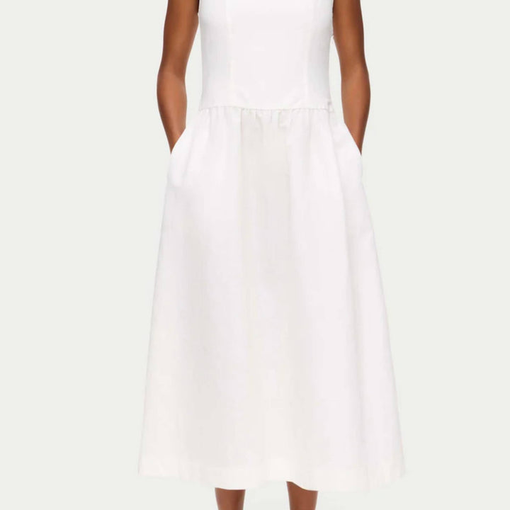 Rosia White Drop Waist Linen Dress