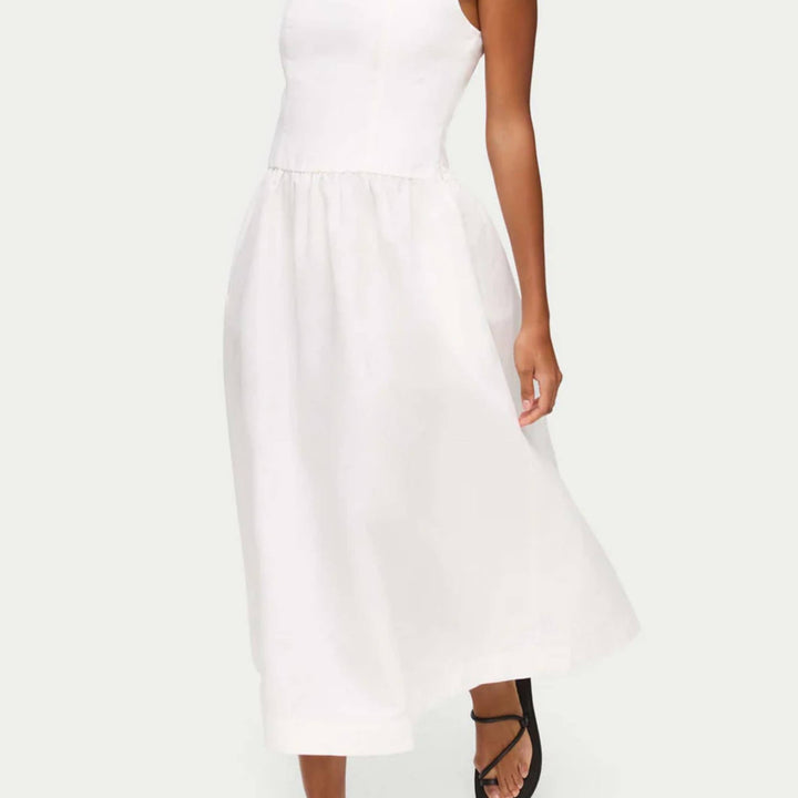Rosia White Drop Waist Linen Dress