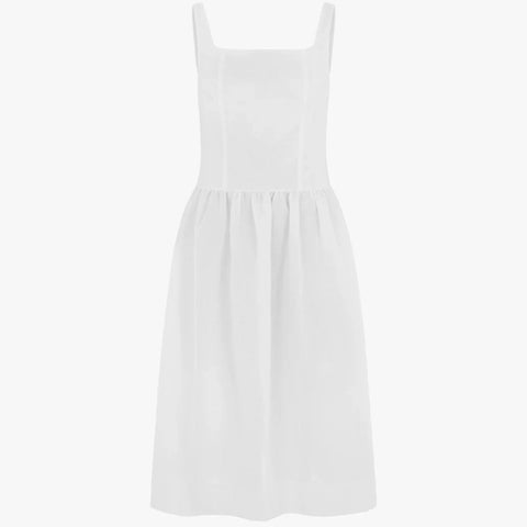 Rosia White Drop Waist Linen Dress