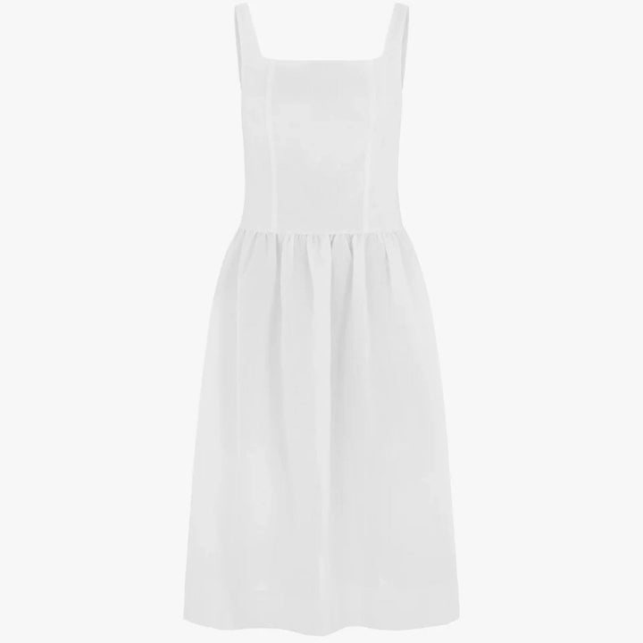 Rosia White Drop Waist Linen Dress