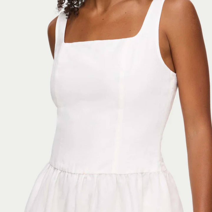 Rosia White Drop Waist Linen Dress