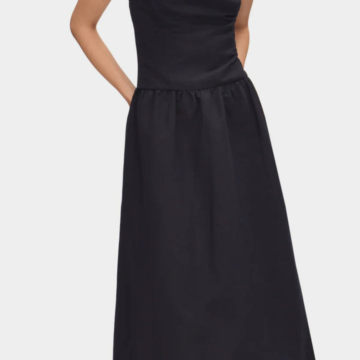Rosia black Drop Waist Linen Dress