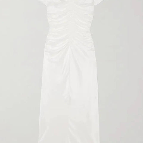 White Aubree Satin Rouched Dress