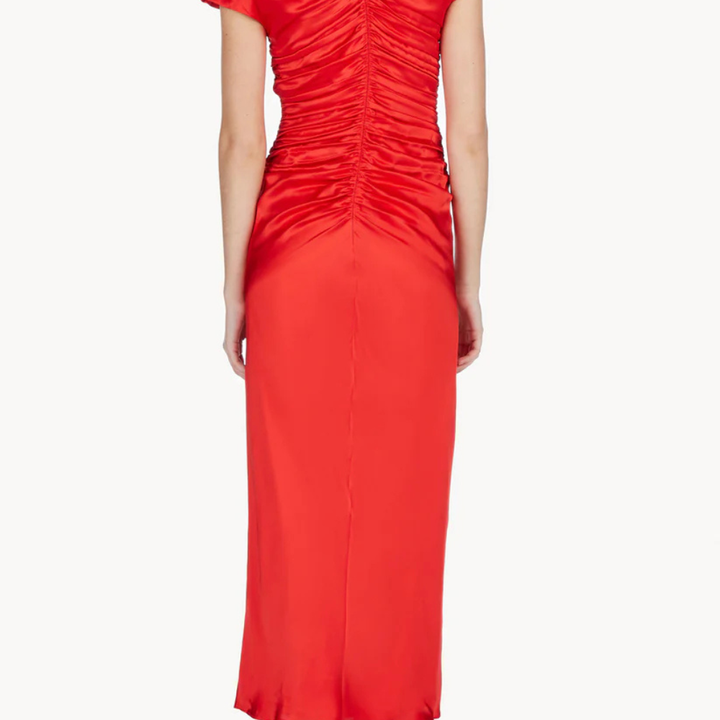 Red Aubree Satin Rouched Dress