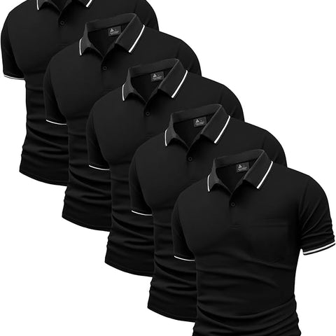 5 Pack Polo Shirts for Men – Short Sleeve Golf Shirts