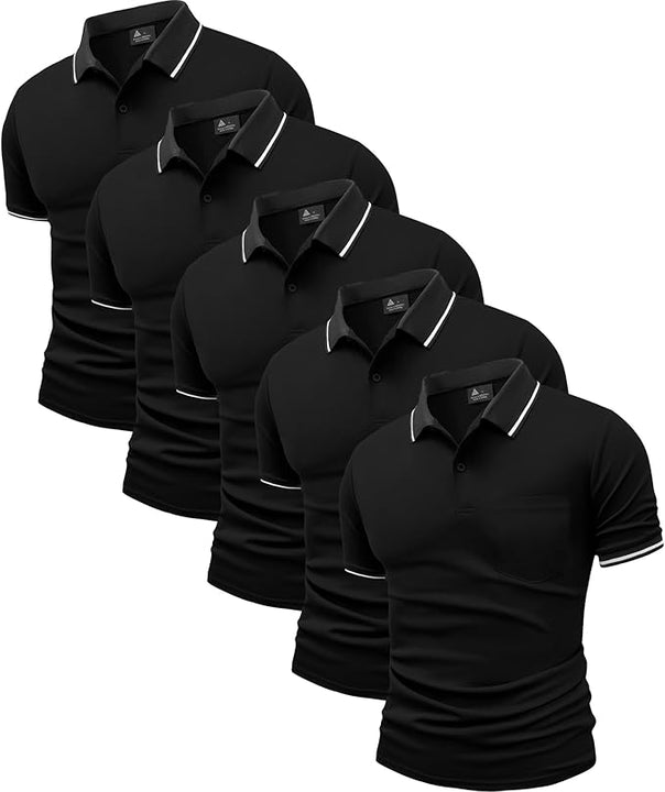 5 Pack Polo Shirts for Men – Short Sleeve Golf Shirts