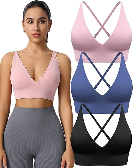 Women's Sports Bras 3/4 Pack Adjustable Deep V
