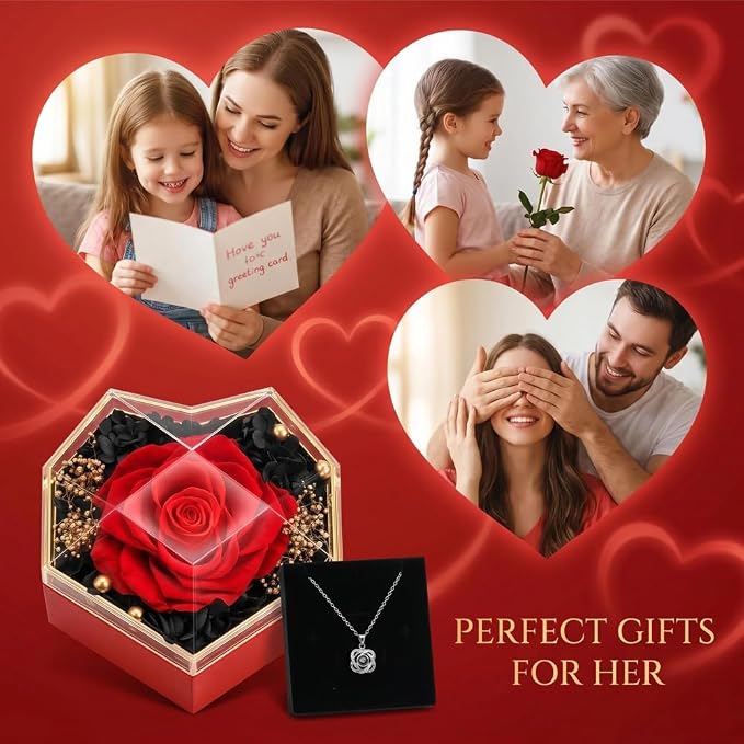 Preserved Real Rose with I Love You Necklace – Romantic Gift