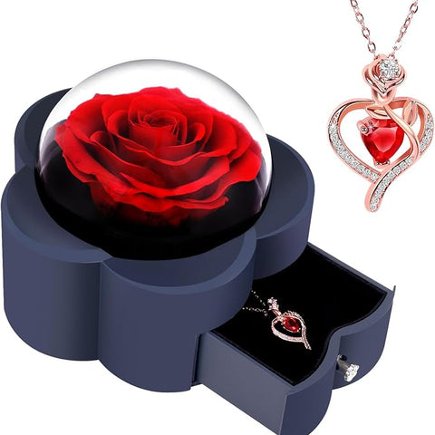 Eternal Rose with Heart Necklace – Romantic Flower