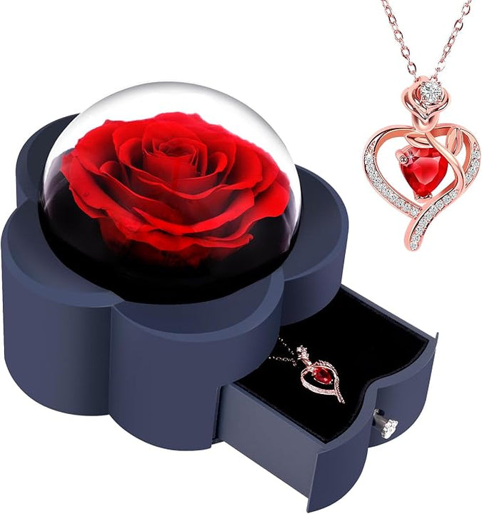 Eternal Rose with Heart Necklace – Romantic Flower