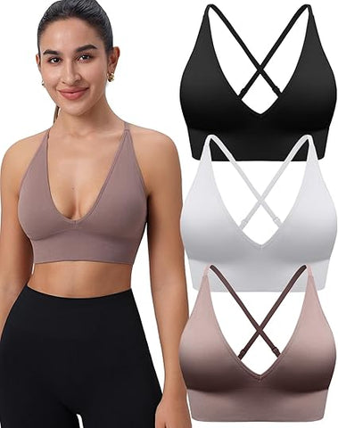 Women's Sports Bras 3/4 Pack Adjustable Deep V