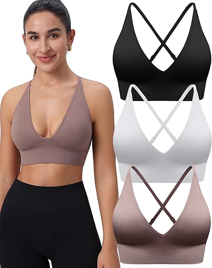 Women's Sports Bras 3/4 Pack Adjustable Deep V