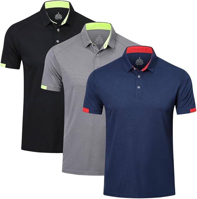 3 Pack Men's Polo Shirts Quick Dry Short