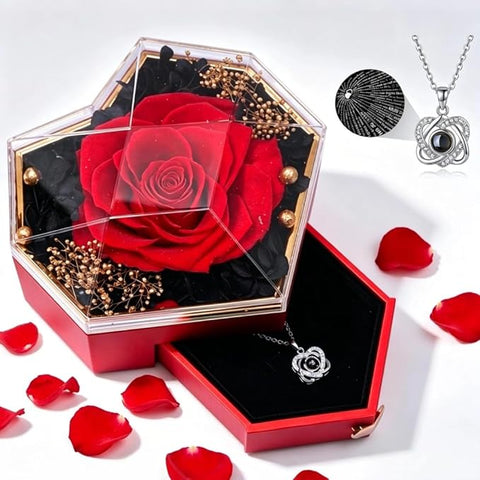 Preserved Real Rose with I Love You Necklace – Romantic Gift