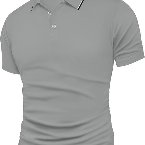 Polo Shirt Men Short Sleeve Gray Shirt