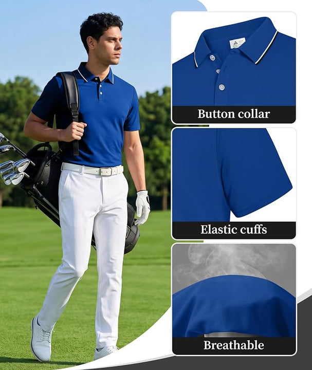 Polo Shirt Men Short Sleeve Golf Blue Shirt