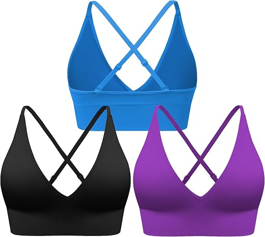 Women's Sports Bras 3/4 Pack Adjustable Deep V