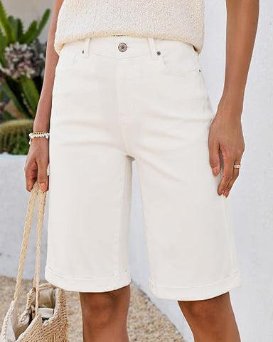Women’s Knee-Length High-Waisted Jean Shorts
