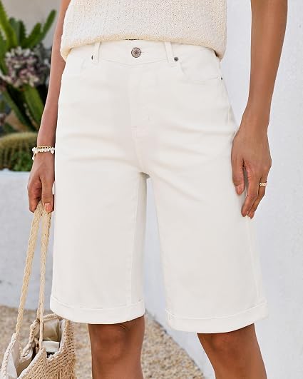 Women’s Knee-Length High-Waisted Jean Shorts
