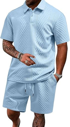 Men’s 2-Piece Casual Polo Shirt & Shorts Set