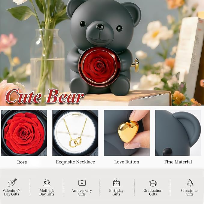 Teddy-bear-preserved-rose-necklace-romantic-gift