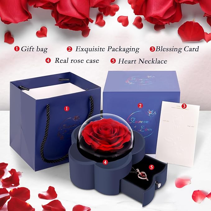 Eternal Rose with Heart Necklace – Romantic Flower