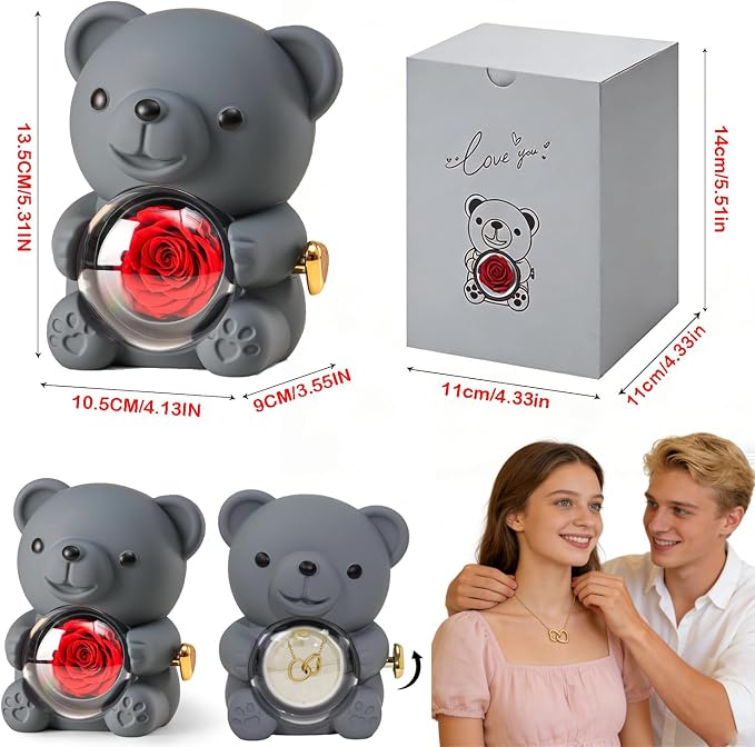 Teddy-bear-preserved-rose-necklace-romantic-gift