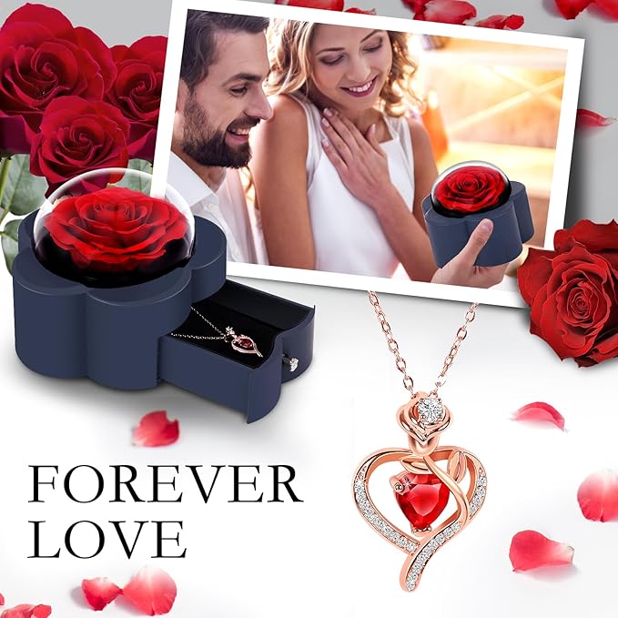 Eternal Rose with Heart Necklace – Romantic Flower