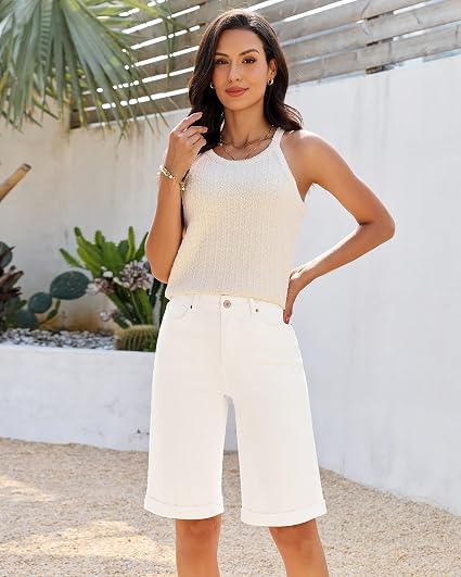 Women’s Knee-Length High-Waisted Jean Shorts