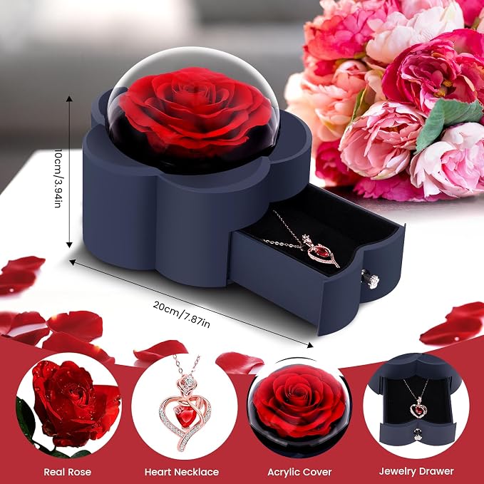 Eternal Rose with Heart Necklace – Romantic Flower