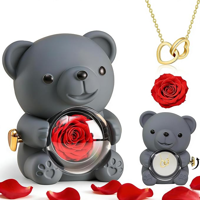 Teddy-bear-preserved-rose-necklace-romantic-gift
