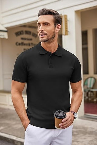 Men's Knit Polo Shirt – Casual Short Sleeve Button