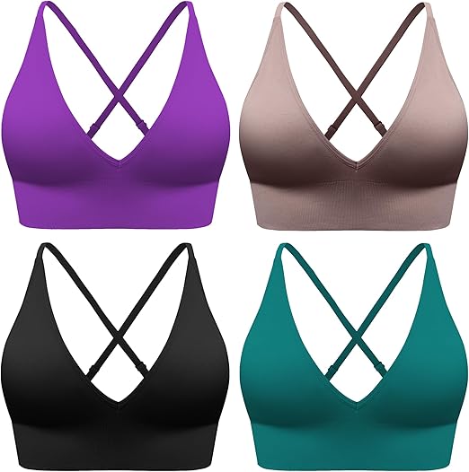 Women's Sports Bras 3/4 Pack Adjustable Deep V