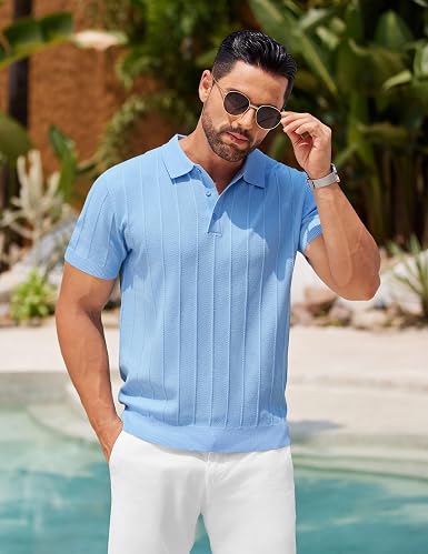 Mens Knit Polo Shirts Casual Short Sleeve
