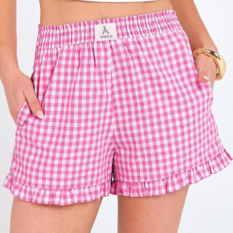 Women’s Boxer Shorts | Plaid Elastic Waist Casual Shorts