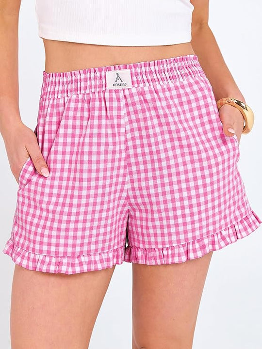 Women’s Boxer Shorts | Plaid Elastic Waist Casual Shorts