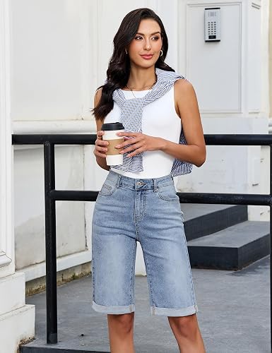Women’s Knee-Length High-Waisted Jean Shorts