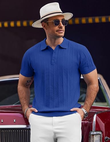 Mens Knit Polo Shirts Casual Short Sleeve