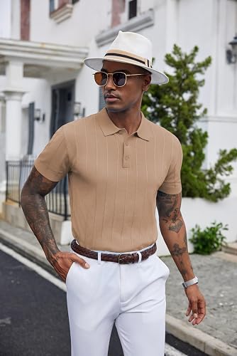 Mens Knit Polo Shirts Casual Short Sleeve