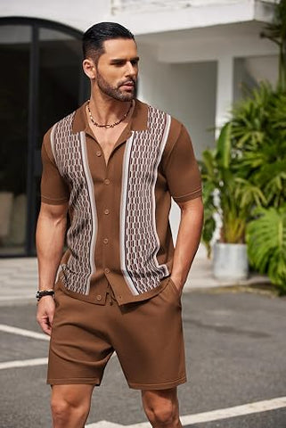 Men's 2 Piece Outfit Vintage Short Sleeve