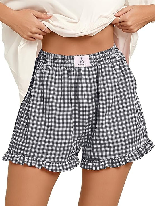 Women’s Boxer Shorts | Plaid Elastic Waist Casual Shorts