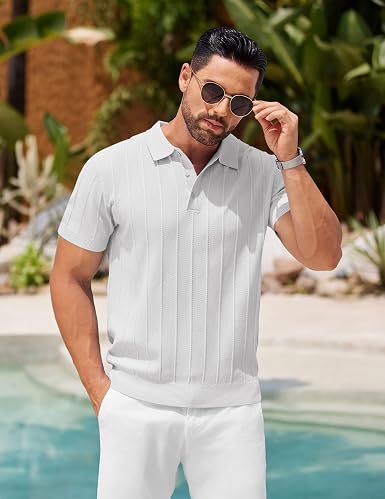 Mens Knit Polo Shirts Casual Short Sleeve