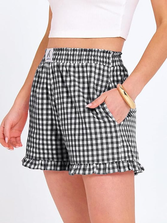 Women’s Boxer Shorts | Plaid Elastic Waist Casual Shorts