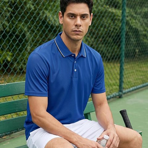 Polo Shirt Men Short Sleeve Golf Blue Shirt