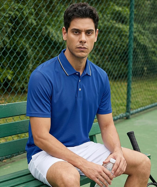 Polo Shirt Men Short Sleeve Golf Blue Shirt
