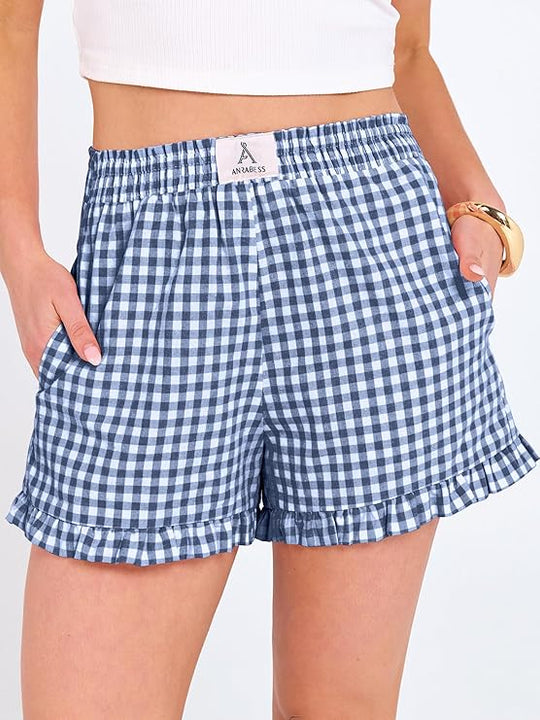 Women’s Boxer Shorts | Plaid Elastic Waist Casual Shorts