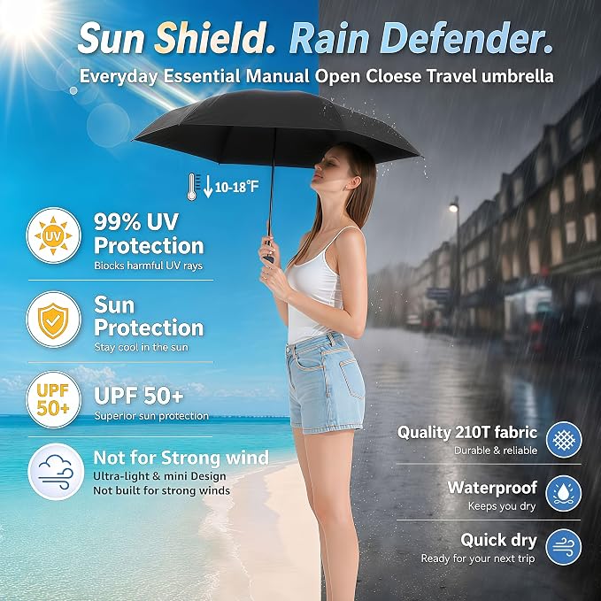Mini Travel Umbrella for Purse – Small Compact Folding