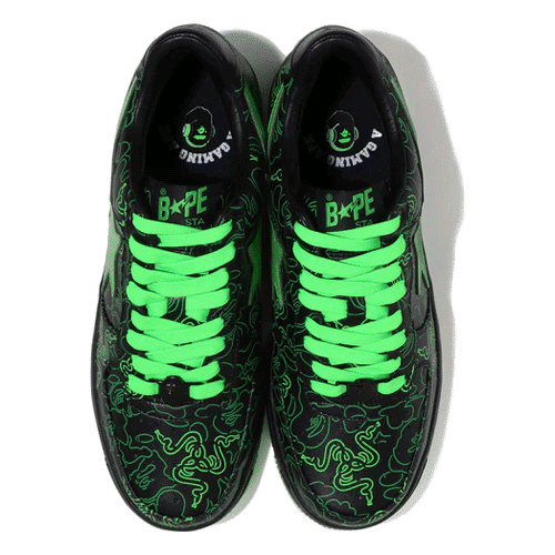 BAPESTA x RAZER Neon Camo Shoes
