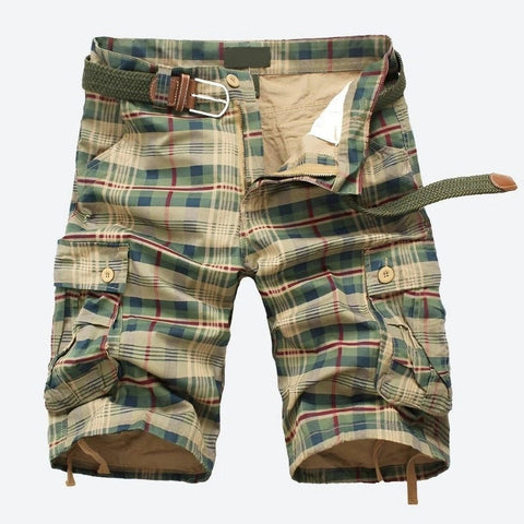 Plaid Pattern Multi-Pocket Cargo Shorts